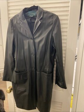Lauren Ralph Lauren Black Leather Longline Coat